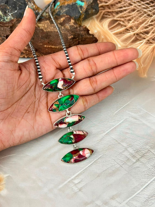 Handmade Sterling Silver Christmas Dahlia Collection: Beaded Necklace Signed Nizhoni