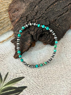 Handmade Sterling Silver Kingman Turquoise Stretchy Beaded Bracelet