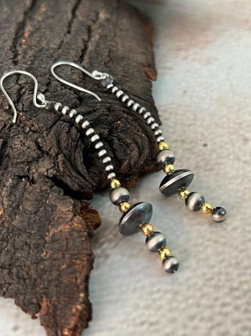 Handmade Sterling Silver Shiny Golden Hook Dangle Beaded Earrings