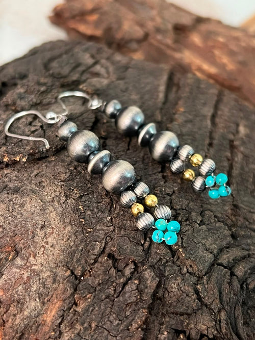 Handmade Sterling Silver Kingman Turquoise Hook Dangle Beaded Earrings