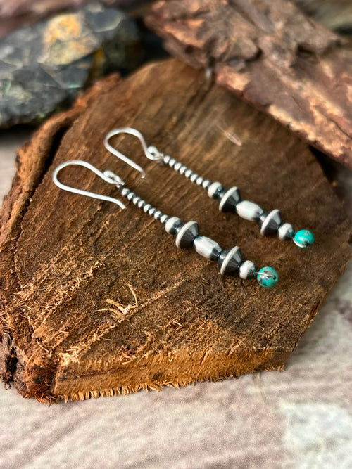 Handmade Sterling Silver Kingman Turquoise Hook Dangle Beaded Earrings