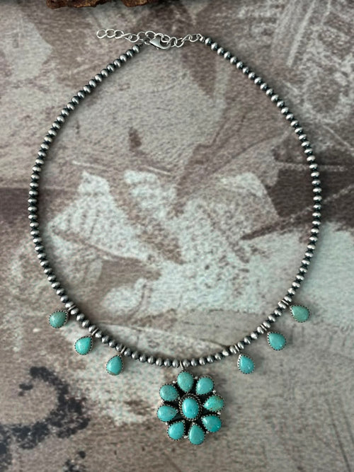 Handmade Sterling Silver Number 8 Turquoise Collection: Beaded Necklace Signed Nizhoni