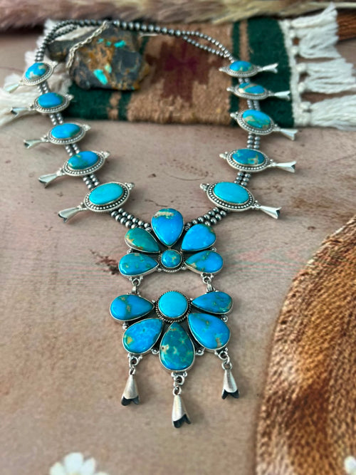 Handmade Sterling Silver Hardy Pit Collection: Beaded Squash Blossom Necklace Signed Nizhoni
