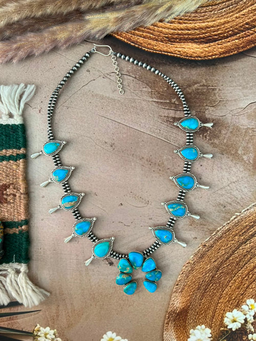 Handmade Sterling Silver Hardy Pit Collection: Beaded Squash Blossom Naja Necklace Signed Nizhoni