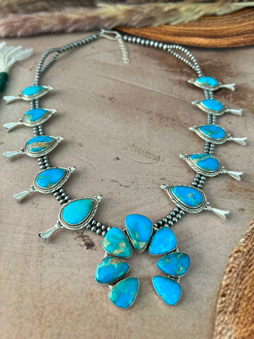 Handmade Sterling Silver Hardy Pit Collection: Beaded Squash Blossom Naja Necklace Signed Nizhoni