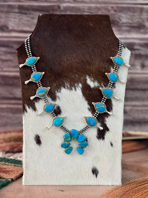 Handmade Sterling Silver Hardy Pit Collection: Beaded Squash Blossom Naja Necklace Signed Nizhoni