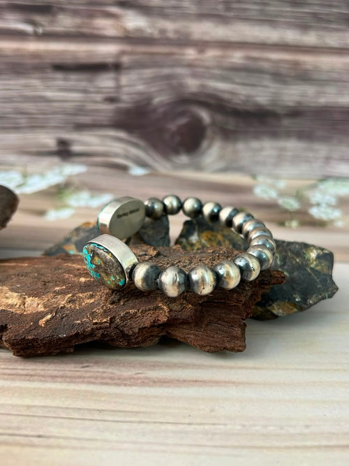 Handmade Sterling Silver Sierra Nevada Cuff Beaded Bracelet Signed Nizhoni
