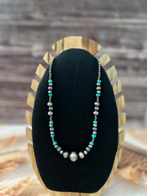 Handmade Sterling Silver Kingman Turquoise Beaded Necklace Signed Nizhoni