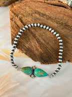 Handmade Sterling Silver Sonoran Turquoise Collection: Stretchy Beaded Bracelet Signed Nizhoni