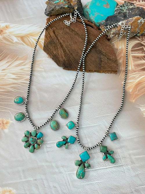 Handmade Sterling Silver Sonoran Turquoise Collection: Beaded Necklace Signed Nizhoni