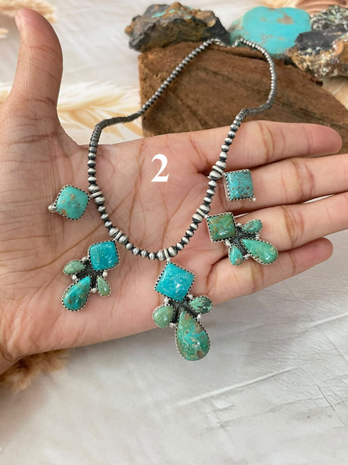 Handmade Sterling Silver Sonoran Turquoise Collection: Beaded Necklace Signed Nizhoni