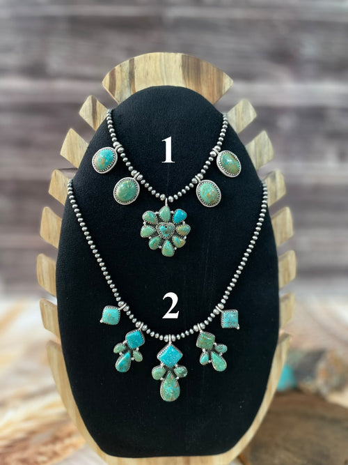 Handmade Sterling Silver Sonoran Turquoise Collection: Beaded Necklace Signed Nizhoni