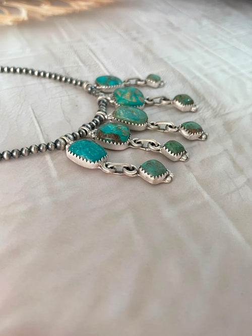 Handmade Sterling Silver Sonoran Turquoise Collection: Beaded Necklace Signed Nizhoni