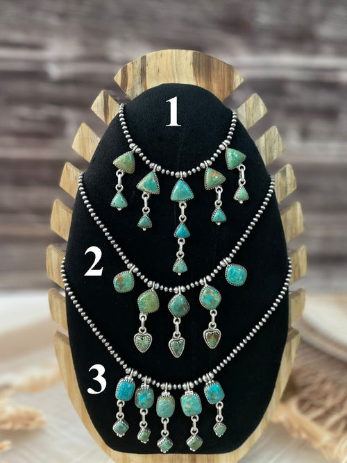 Handmade Sterling Silver Sonoran Turquoise Collection: Beaded Necklace Signed Nizhoni