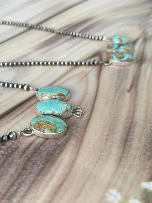 Handmade Sterling Silver Royston Ribbon Turquoise Beaded Necklace Signed Nizhoni