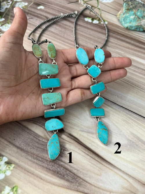 Handmade Sterling Silver Green Kingman Turquoise Collection: Beaded Necklace Signed Nizhoni