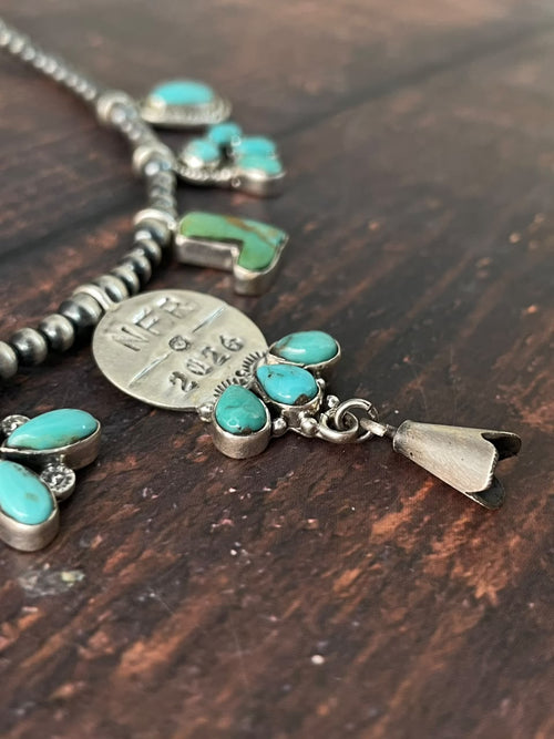 Handmade Sterling Silver Kingman Turquoise NFR Collection: Beaded Necklace Signed Nizhoni