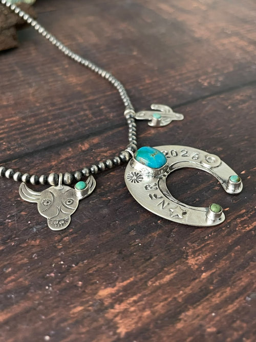 Handmade Sterling Silver Kingman Turquoise NFR Collection: Naja Beaded Necklace Signed Nizhoni