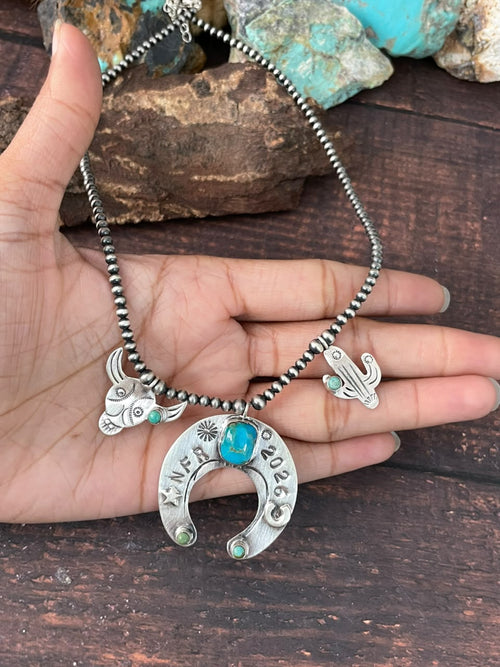 Handmade Sterling Silver Kingman Turquoise NFR Collection: Naja Beaded Necklace Signed Nizhoni
