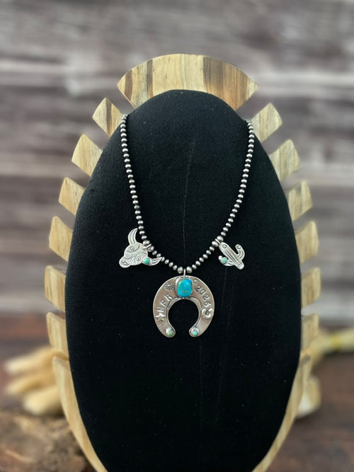 Handmade Sterling Silver Kingman Turquoise NFR Collection: Naja Beaded Necklace Signed Nizhoni
