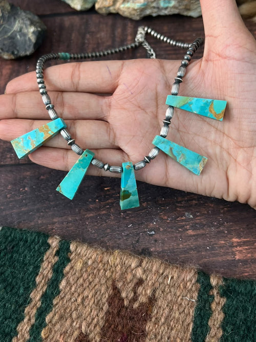 Handmade Sterling Silver Kingman Turquoise Beaded Necklace Signed Nizhoni