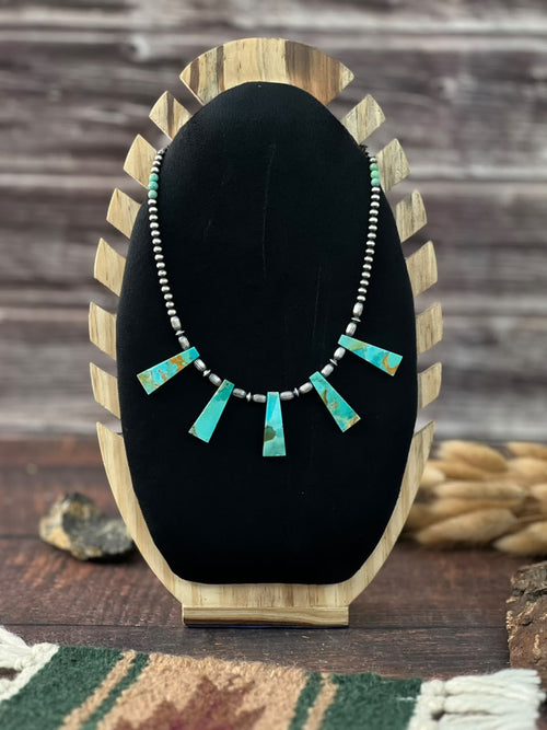 Handmade Sterling Silver Kingman Turquoise Beaded Necklace Signed Nizhoni