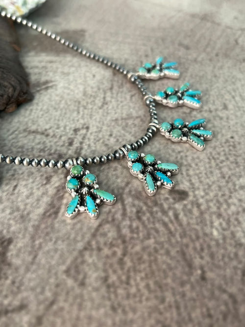 Handmade Sterling Silver Kingman Turquoise Beaded Necklace Signed Nizhoni
