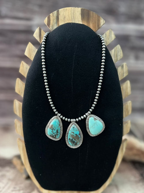 Handmade Sterling Silver Campitos Turquoise Collection: Beaded Necklace Signed Nizhoni