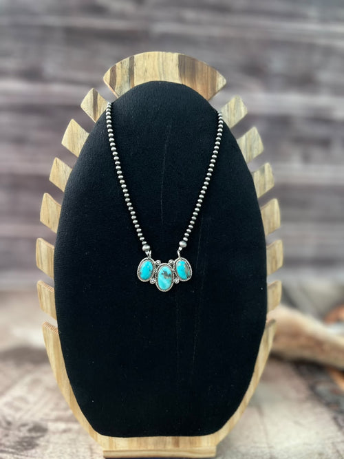 Handmade Sterling Silver Campitos Turquoise Collection: Beaded Necklace Signed Nizhoni