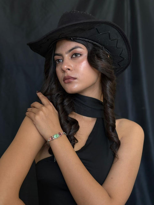 Handmade Sterling Silver Dahlia Rose with Emerald Valley Turquoise Beaded Bracelet "Signed Nizhoni"