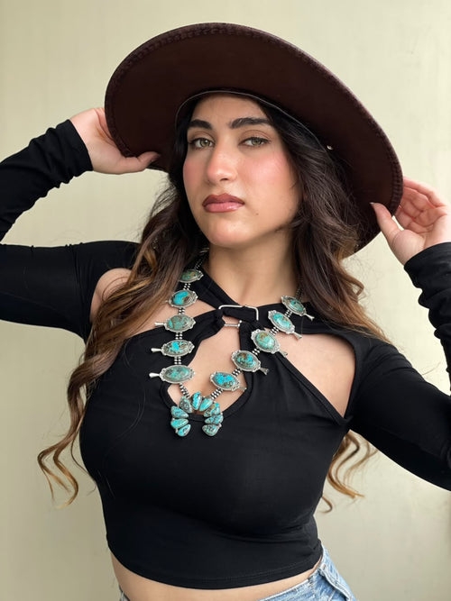 Handmade Sterling Silver Crimson Cowgirl Turquoise Collection: Beaded Naja Necklace Signed Nizhoni