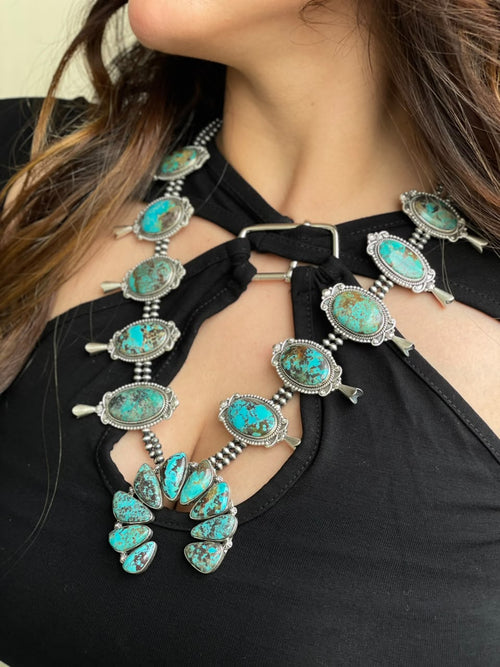 Handmade Sterling Silver Crimson Cowgirl Turquoise Collection: Beaded Naja Necklace Signed Nizhoni