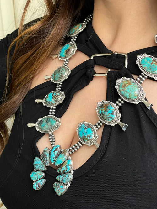 Handmade Sterling Silver Crimson Cowgirl Turquoise Collection: Beaded Naja Necklace Signed Nizhoni