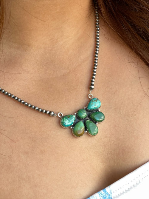 Handmade Sterling Silver Carico Lake Turquoise Beaded Necklace Signed Nizhoni