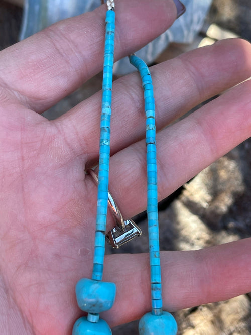 Navajo Sterling Silver Blue Turquoise Round Bead 16 Inch Necklace