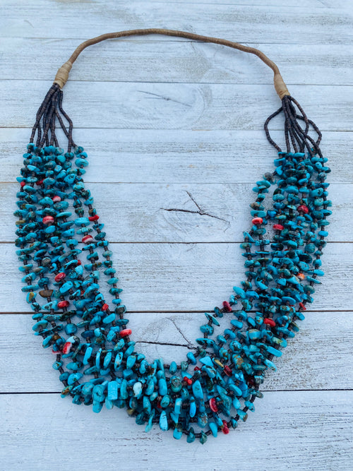 Navajo Turquoise, Spiny & Heishi Eight Strand Beaded Necklace