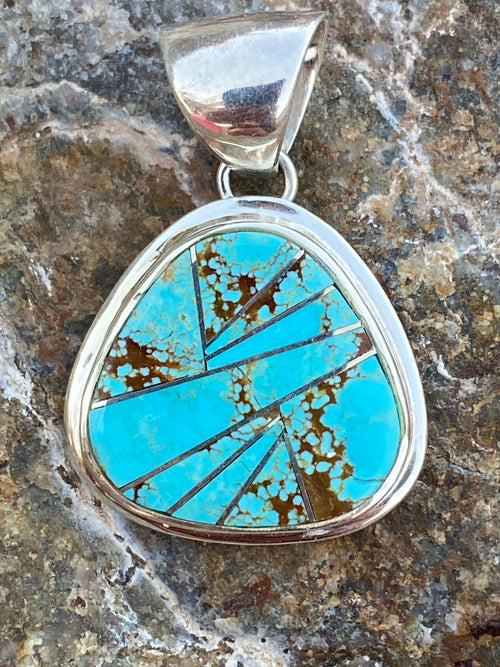 Navajo Turquoise 8 Sterling Silver 1.25” Pendant