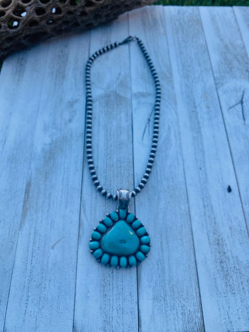 Vintage Navajo Turquoise & Sterling Silver Beaded Cluster  Necklace