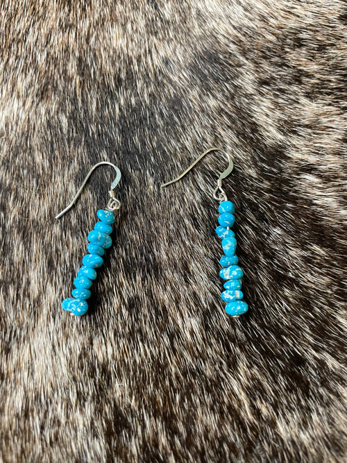 Navajo Sterling Silver & Turquoise Beaded Dangle Earrings 1.5”