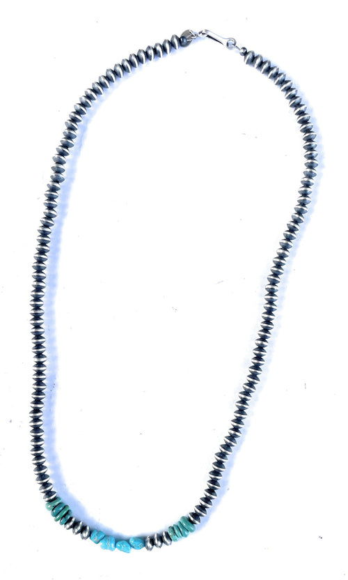 Navajo Turquoise And Sterling Silver Beaded Necklace