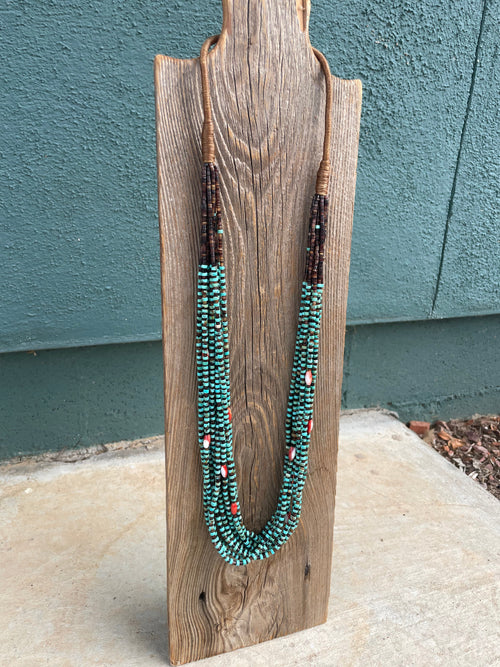 Navajo Turquoise, Spiny And Heishi Ten Strand Beaded Necklace