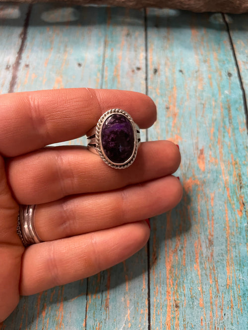 Old Pawn Navajo Sterling Silver & Charorite Ring Size 8