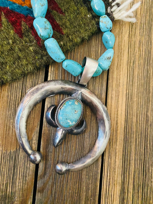 Navajo Sterling Silver & Turquoise Beaded Naja Necklace by Paul Livingston