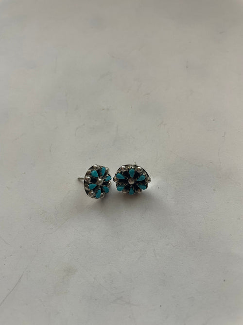 Zuni Sterling Silver & Turquoise Flower Stud Earrings