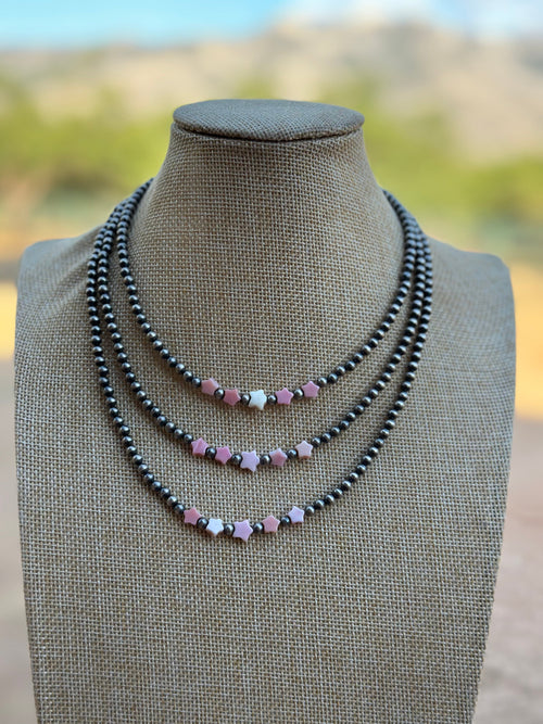 Sterling Silver & Queen Pink Conch Beaded Star Necklace