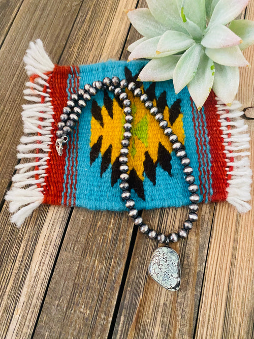 Navajo Sterling Silver & Turquoise Beaded Necklace