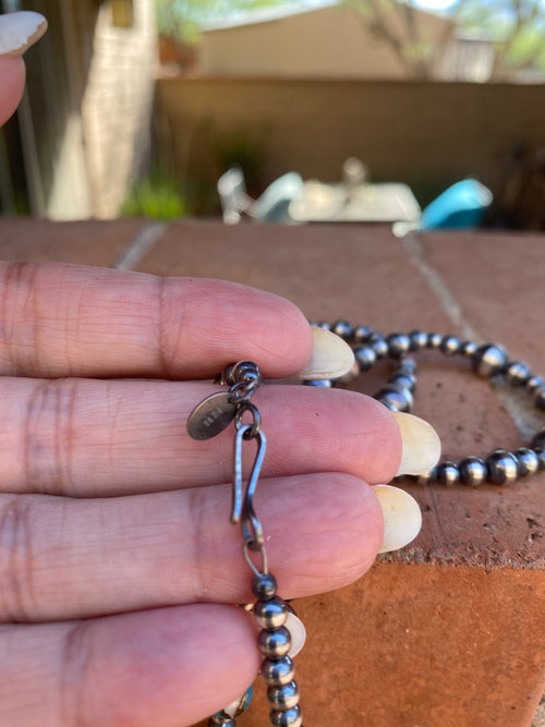 Navajo Turquoise & Spiny Spice Sterling Silver Beaded Necklace 30 inch