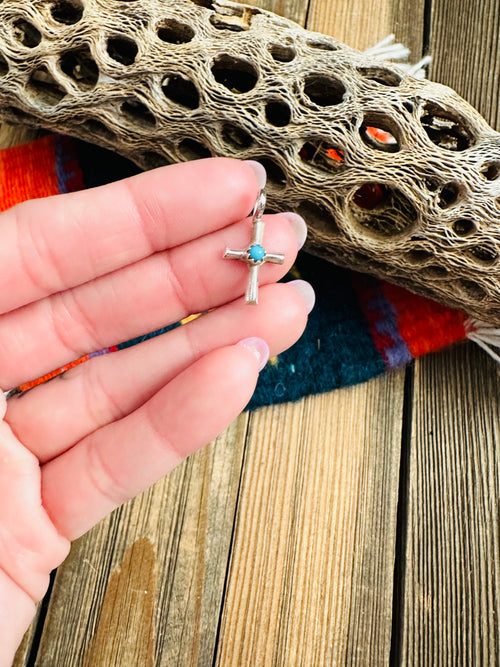 Navajo Turquoise & Sterling Silver Mini Cross Pendant