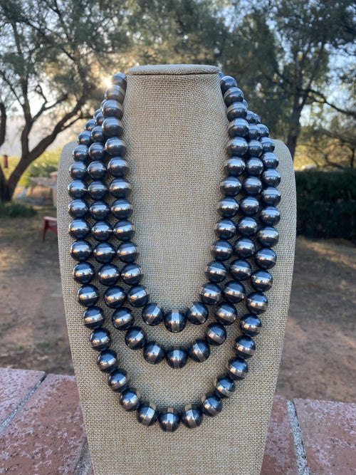 Handcrafted Pearl Style Sterling Silver Pearl 14mm Beaded Necklace 18-20"