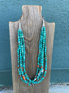 Navajo Turquoise & Sterling Silver 5 Strand Beaded Necklace